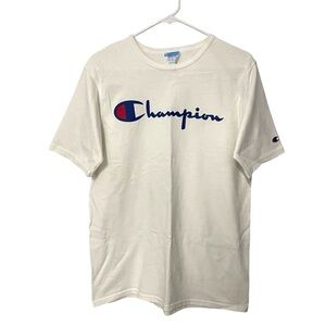 Vintage 90s Champion Big Logo White Graphic T-Shirt // M